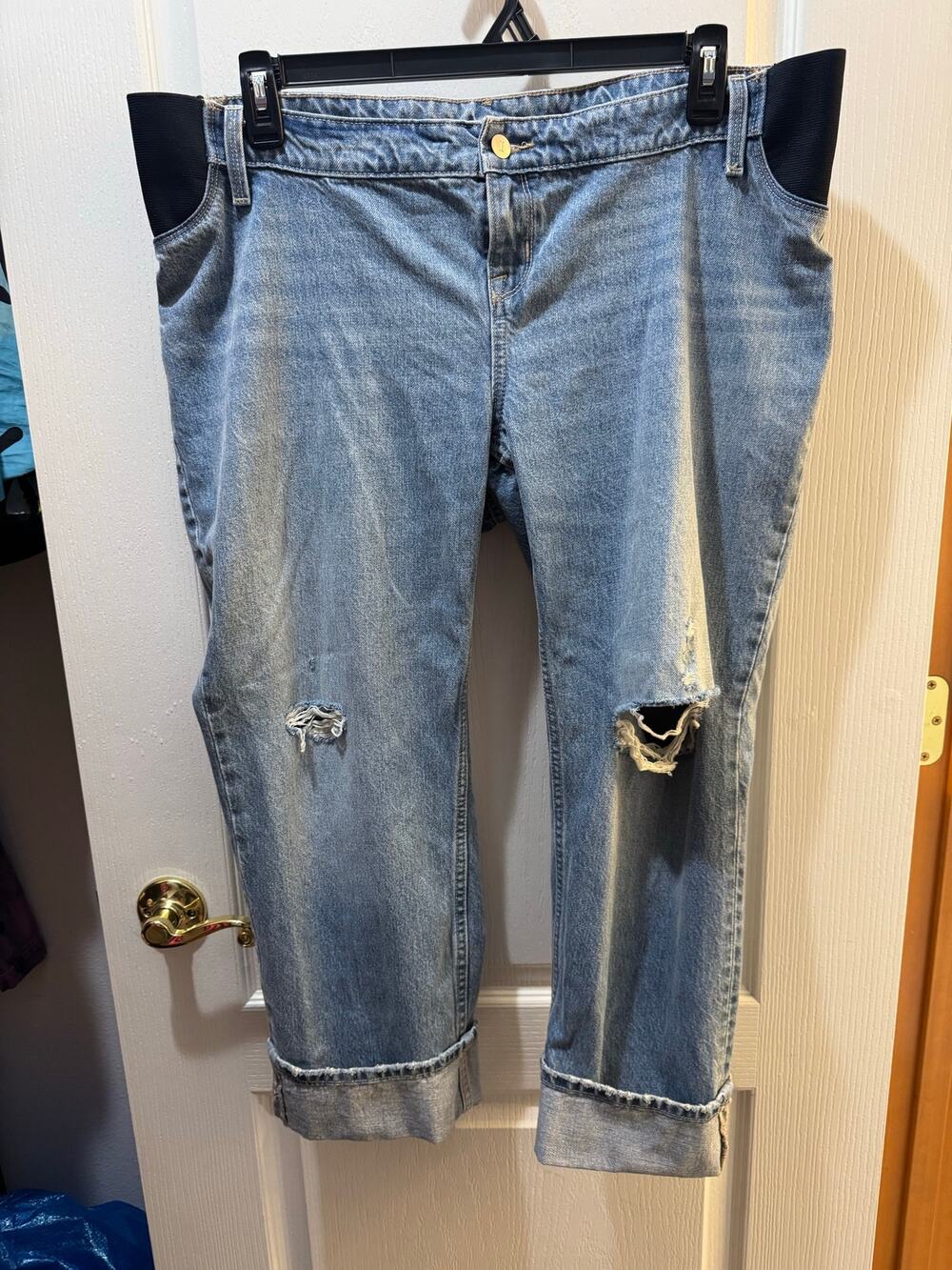 Isabel Maternity Distressed Boyfriend Jeans Side Panel Size 12